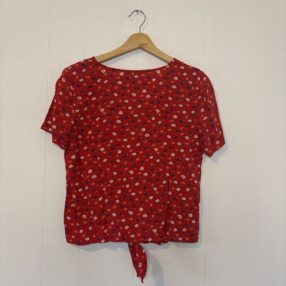 Madewell Novel Tie-Front Top in Prairie Posies Red Short Sleeve V-Neck Size XS - Picture 8 of 13